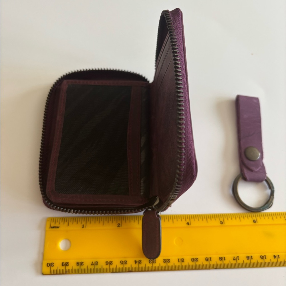Elegant Purple Real Leather Wallet and Keychain Set